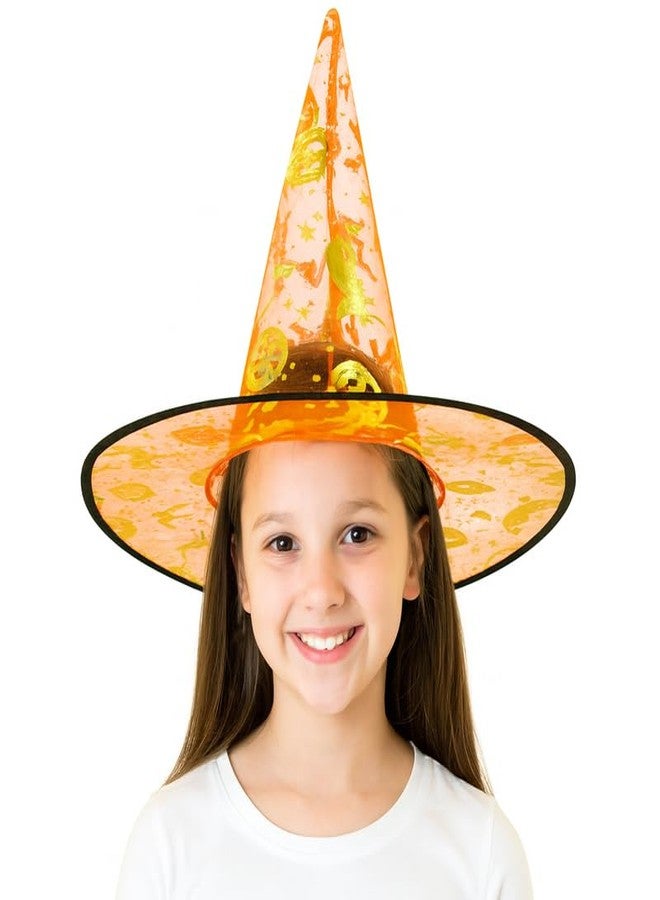 YUPPIN Orange Witch Hat with Golden Print - Halloween Party Hat for Kids & Adults Fancy Dress & Trick-or-Treat - Image 1